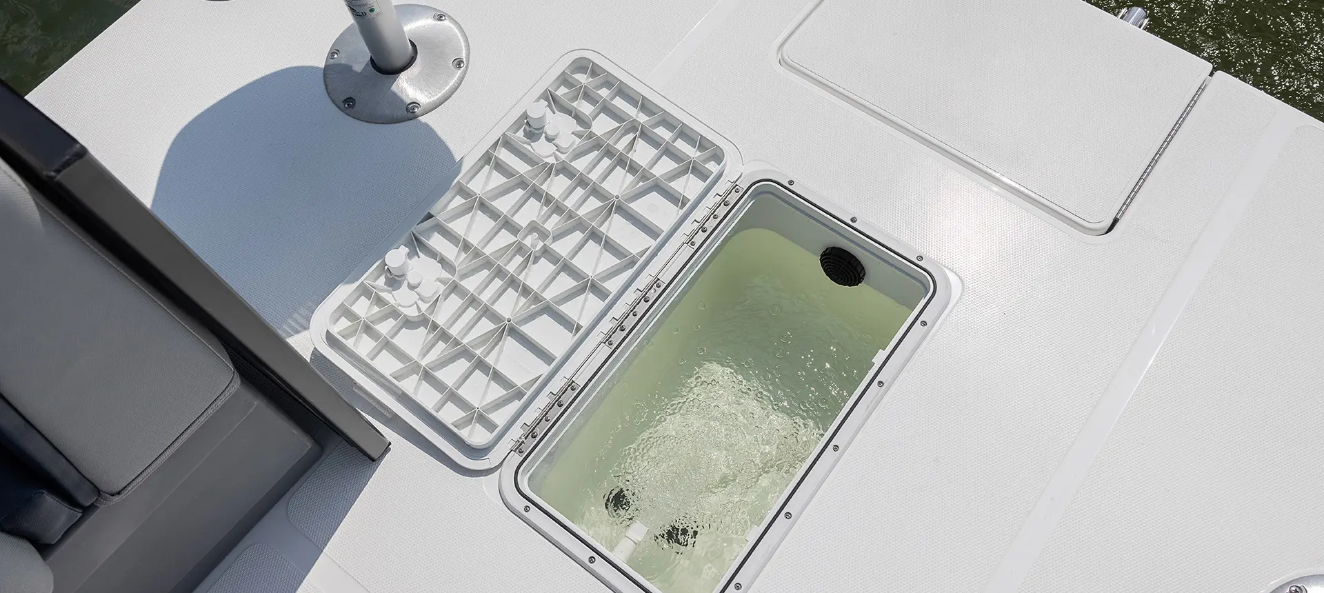 in-floor livewell on a hurricane fundeck boat
