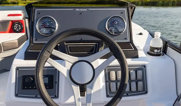 Captain's console on a Hurricane Fundeck 1960 RE OB.