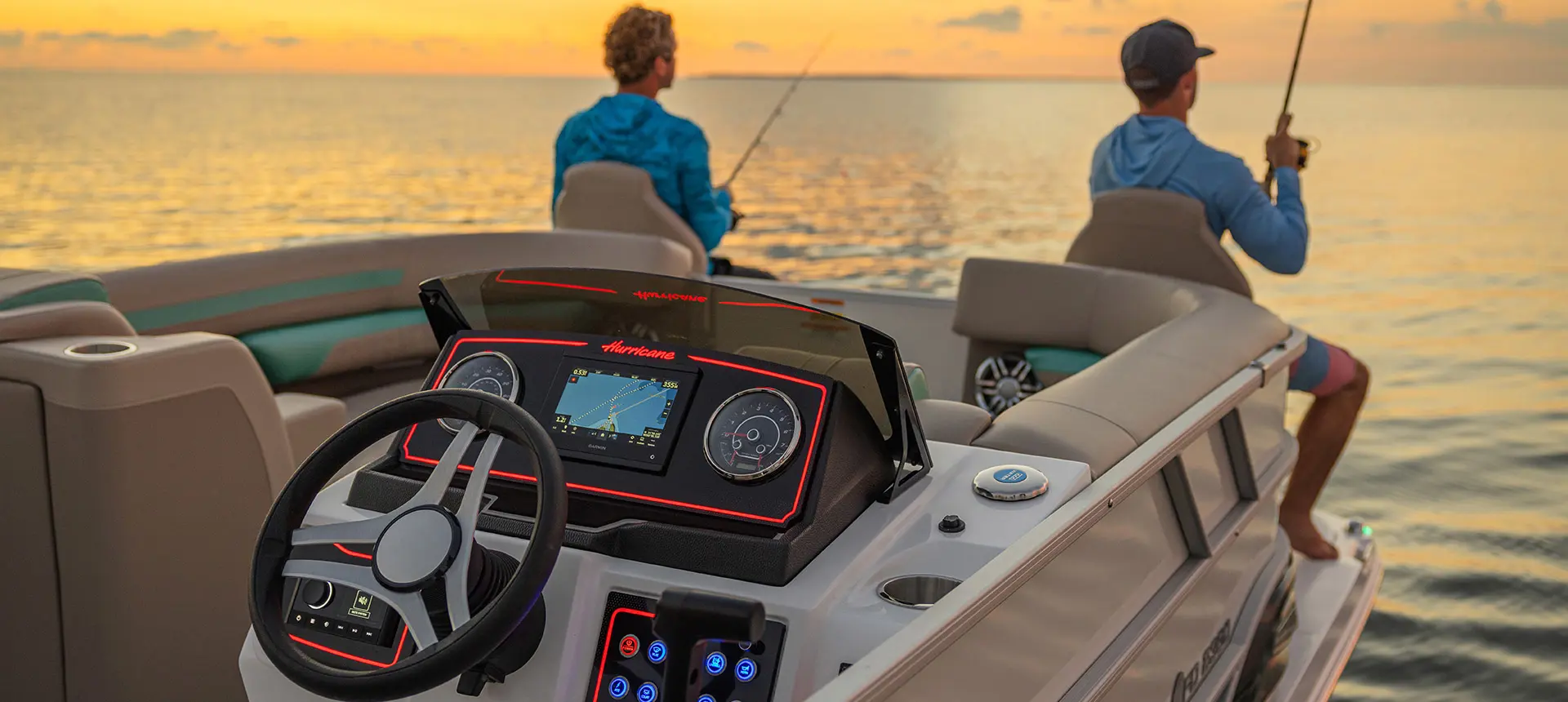 fishing during sunset off the front of hurricane fundeck 2360 ref ob