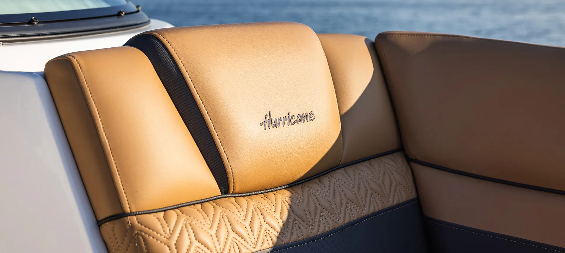 Leather seating detail on a Hurricane SunDeck 2486 OB.