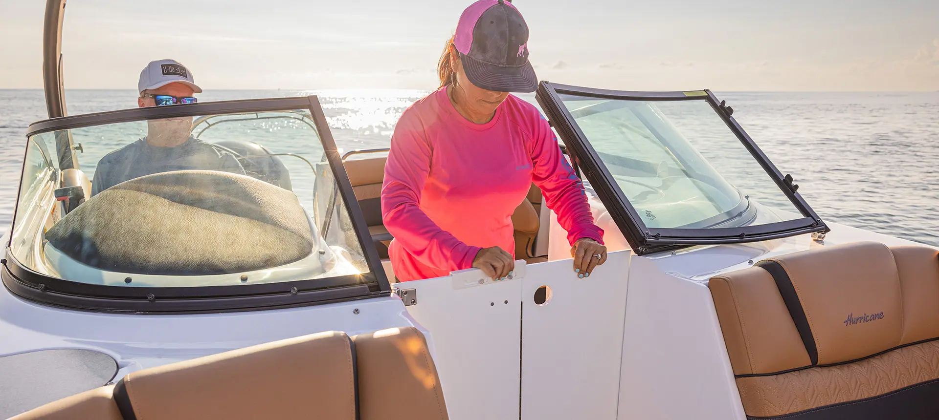 Drivers door on a Hurricane SunDeck 2486 OB.