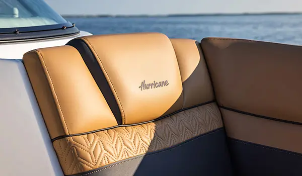 Leather seating detail on a Hurricane SunDeck 2486 OB.