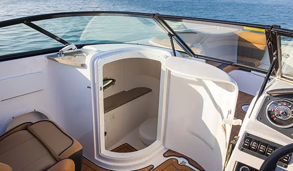 Bathroom compartment door on a Hurricane SunDeck 2486 OB.