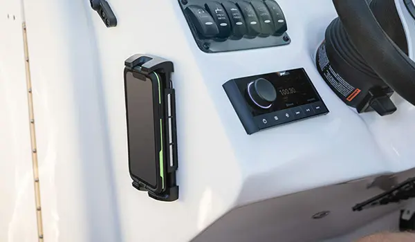 Dashboard controls on a Hurricane SunDeck 2486 OB.