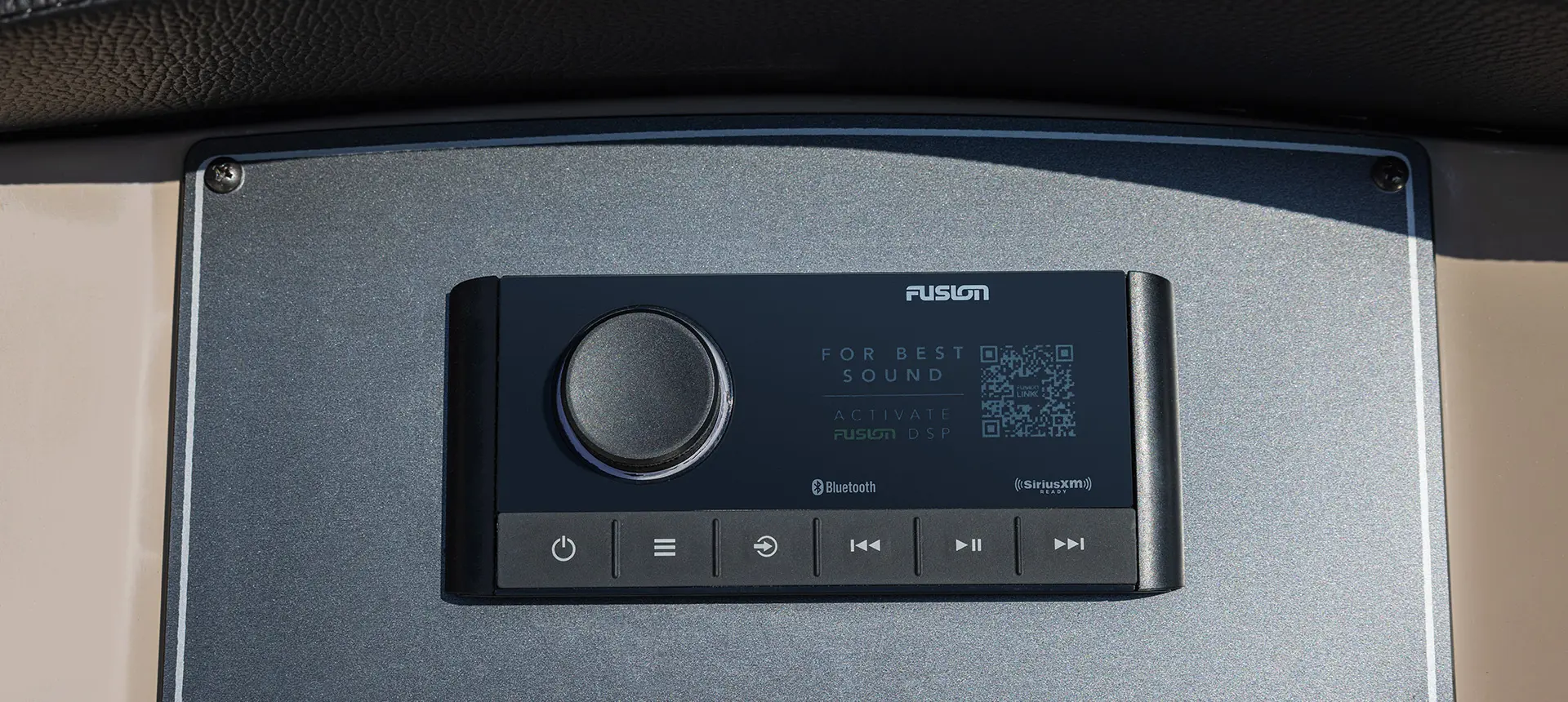 Fusion audio interface on a Hurricane SunDeck Sport 218 OB deck boat.