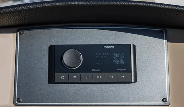 Fusion audio interface on a Hurricane SunDeck Sport 218 OB deck boat.