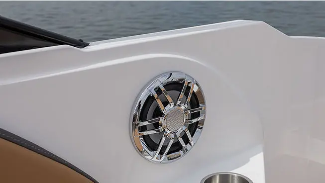 integrated speakers on a hurricane sundeck ob boat