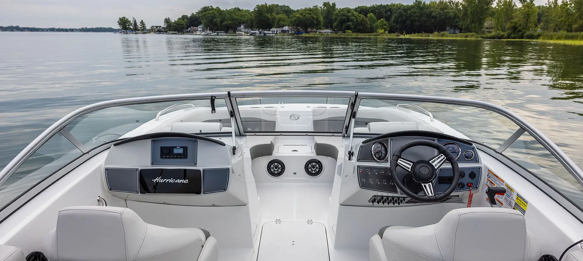 walk through windshield and the helm on a hurricane sundeck ob boat