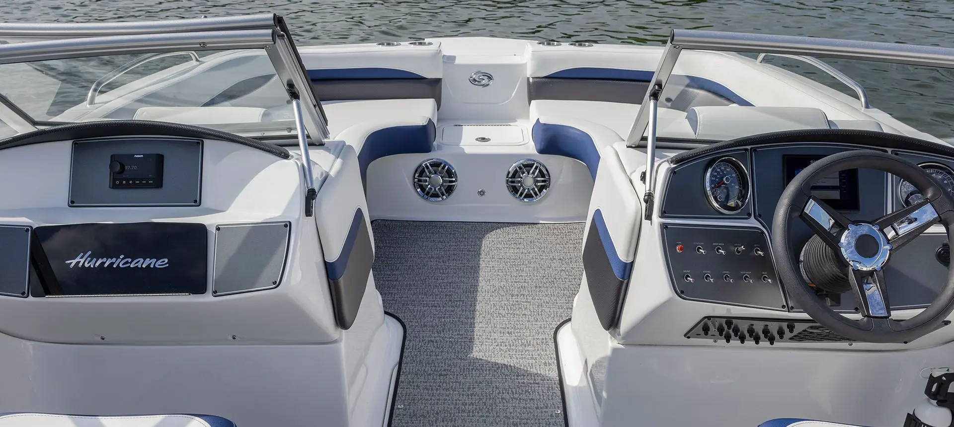 opened walk through windshield on a hurricane sundeck ob boat