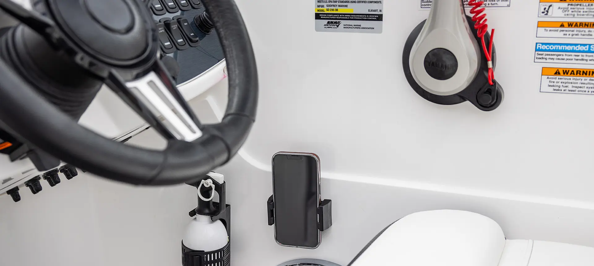 phone holder near dashboard on hurricane sundeck 235 ob
