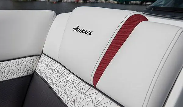 Seating detail on a Hurricane SunDeck 2486 OB.