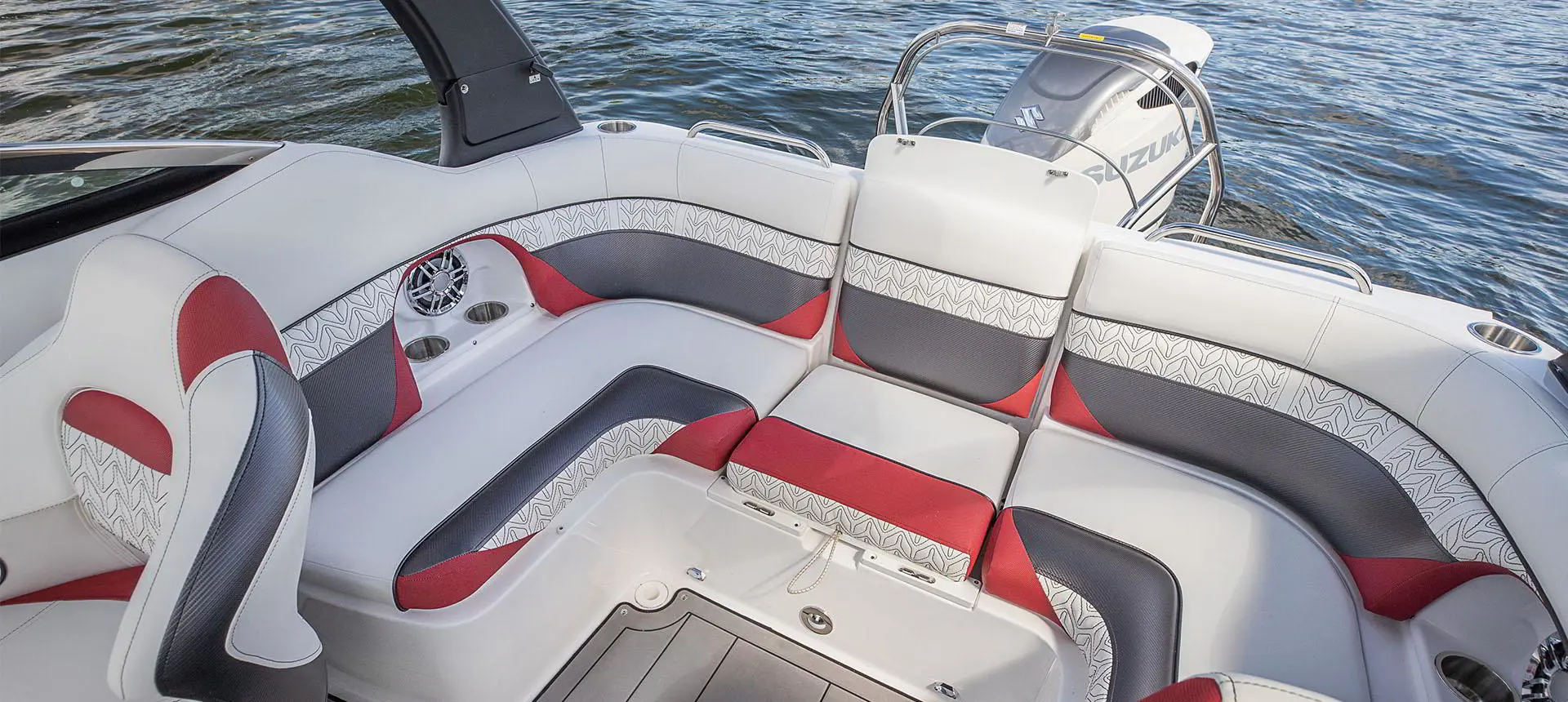 Rear seating on a Hurricane SunDeck 2486 OB.