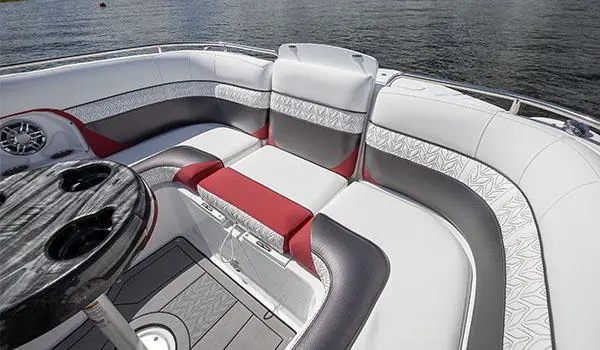 Rear seating on a Hurricane SunDeck 2486 OB.
