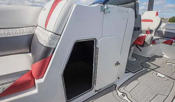 Storage compartment opening on a Hurricane SunDeck 2486 OB.