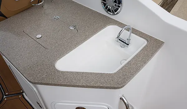 hand washing station on a hurricane sundeck 2690 ob deck boat