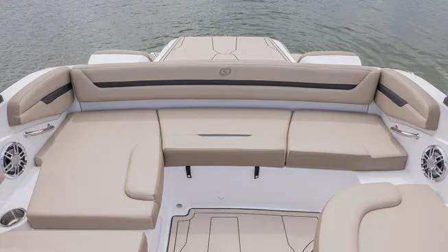 Stern seating on a Hurricane SunDeck Sport I/O deck boat.