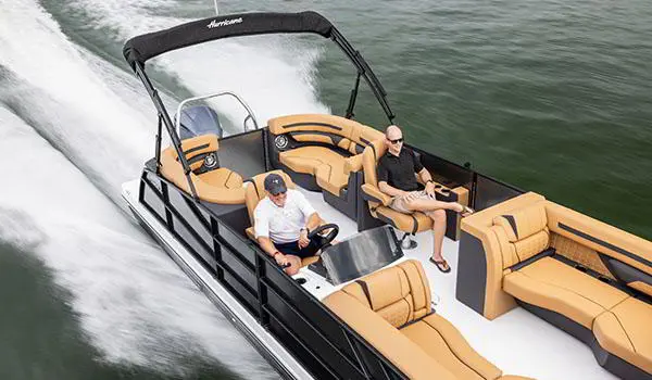Overhead view of a Hurricane FunDeck 2360 SBC OB speeding on lake.