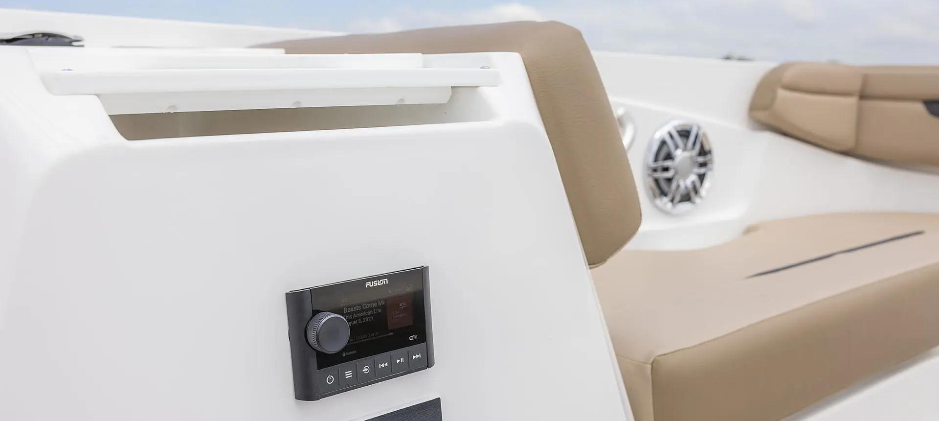 Fusion audio interface on a Hurricane SunDeck Sport 205 IO deck boat.