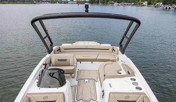 Aerial view of the layout on a Hurricane SunDeck Sport 205 IO deck boat.
