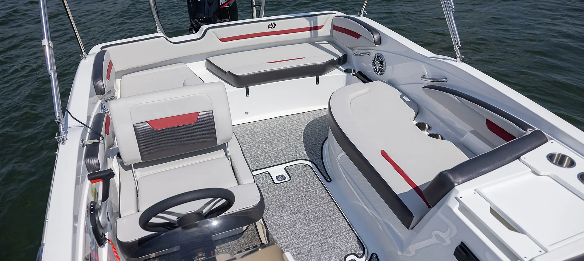 Captain's chair and stern seating options on a Hurricane SunDeck Sport 205 OB deck boat.