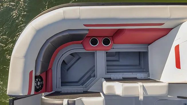aerial view of the in-seat storage on a hurricane fundeck boat