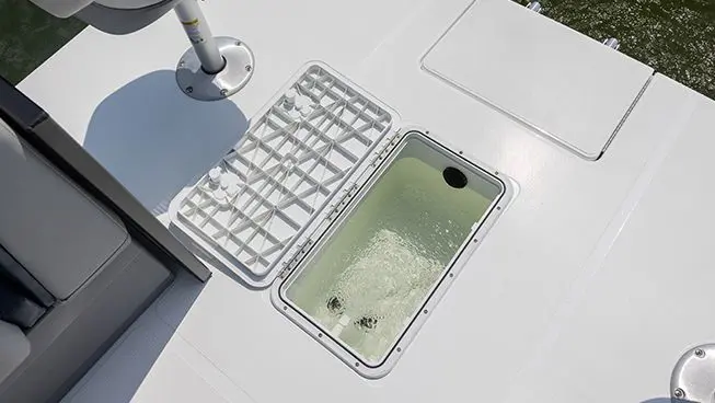 overhead view the livewell on a hurricane fundeck boat