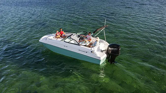 aerial view of a hurricane sundeck ob boat floating on the ocean