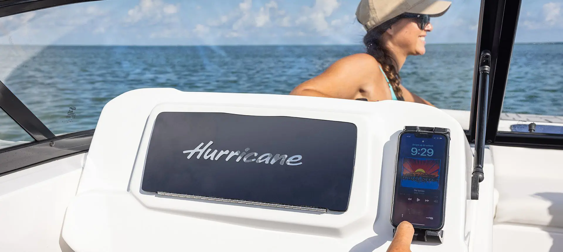 phone mount on a hurricane entertainment boat