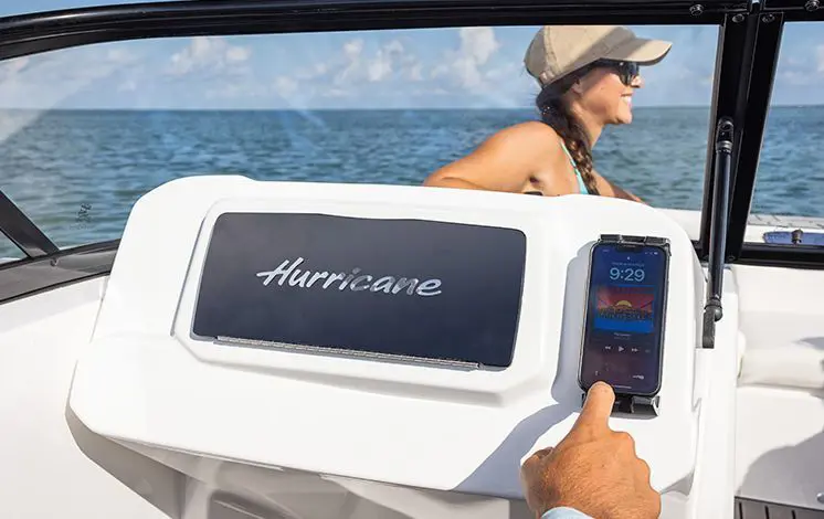 phone mount on a hurricane entertainment boat
