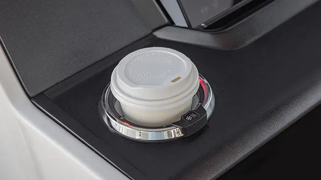 Heated cup holder on the helm of a Hurricane SunDeck OB deck boat.