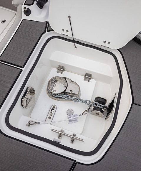 Windlass anchor on a Hurricane Center Console boat.