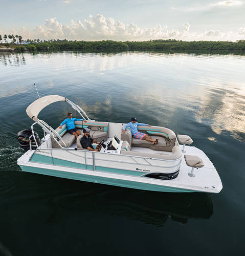 Friends cruise on Hurricane FunDeck boat, purpose built for casting and cruising with fishing seat layout.