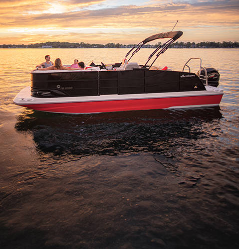 Hurricane FunDeck boat designed with black and red color styles. 