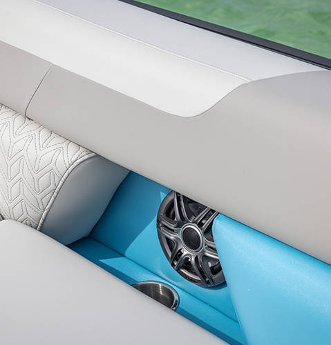 Premium seating material detail on a Hurricane FunDeck boat.