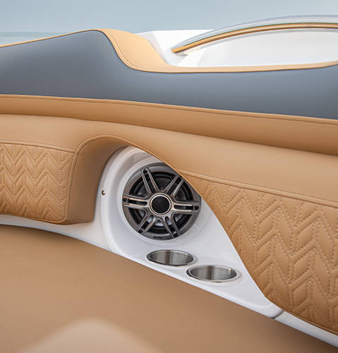 Premium quilted seating detail on a Hurricane SunDeck 2690 Outboard boat. 