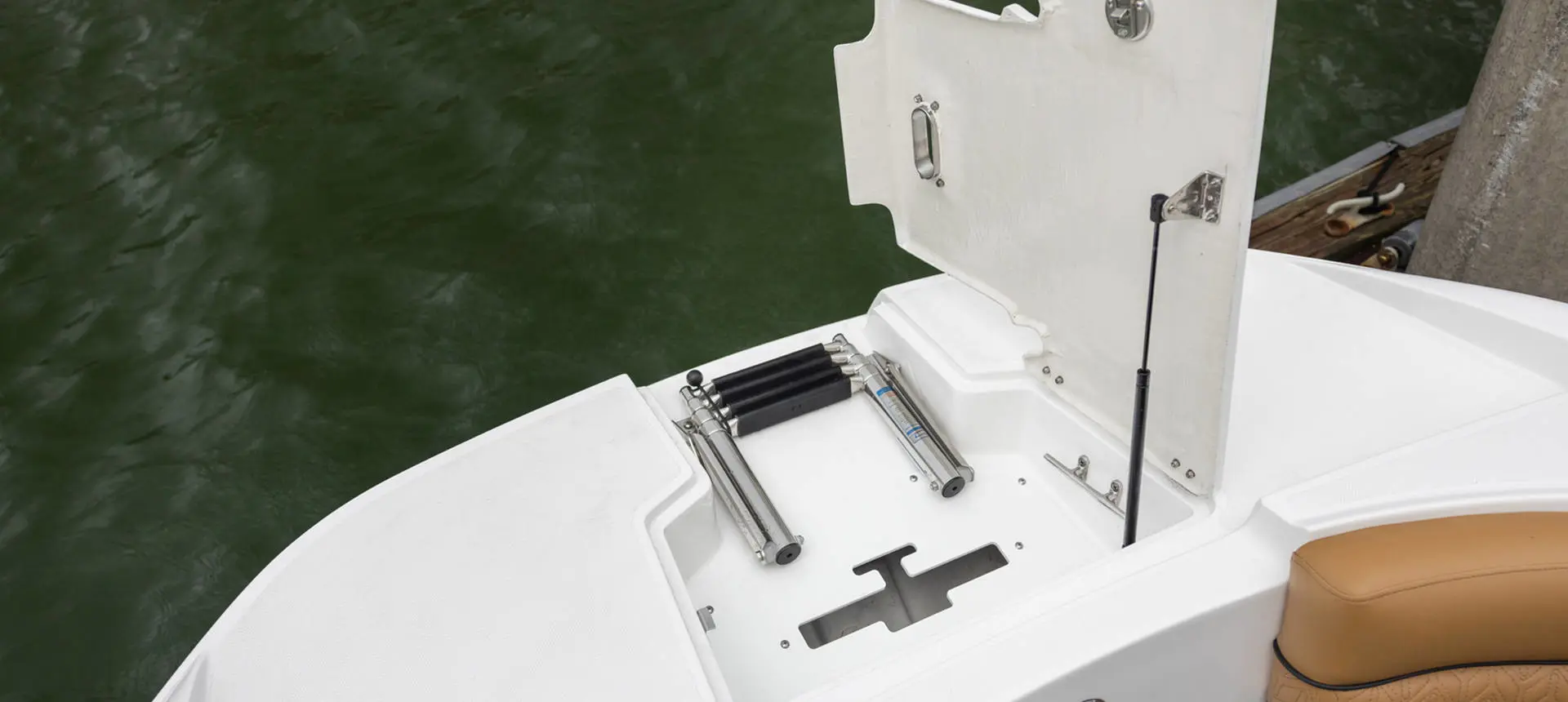 Dual ladder system on a Hurricane SunDeck 2690 Outboard boat.