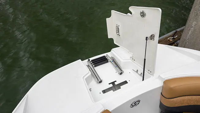 Dual ladder system on a Hurricane SunDeck 2690 Outboard boat.