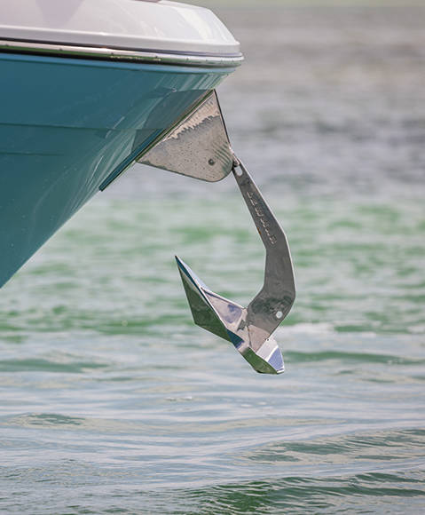 Windlass anchor on a 3200 Outboard boat.