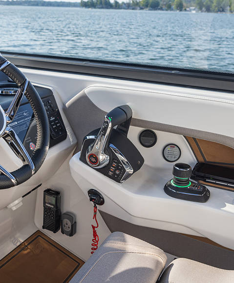 Joystick speed control on a Hurricane 3200 Outboard boat.