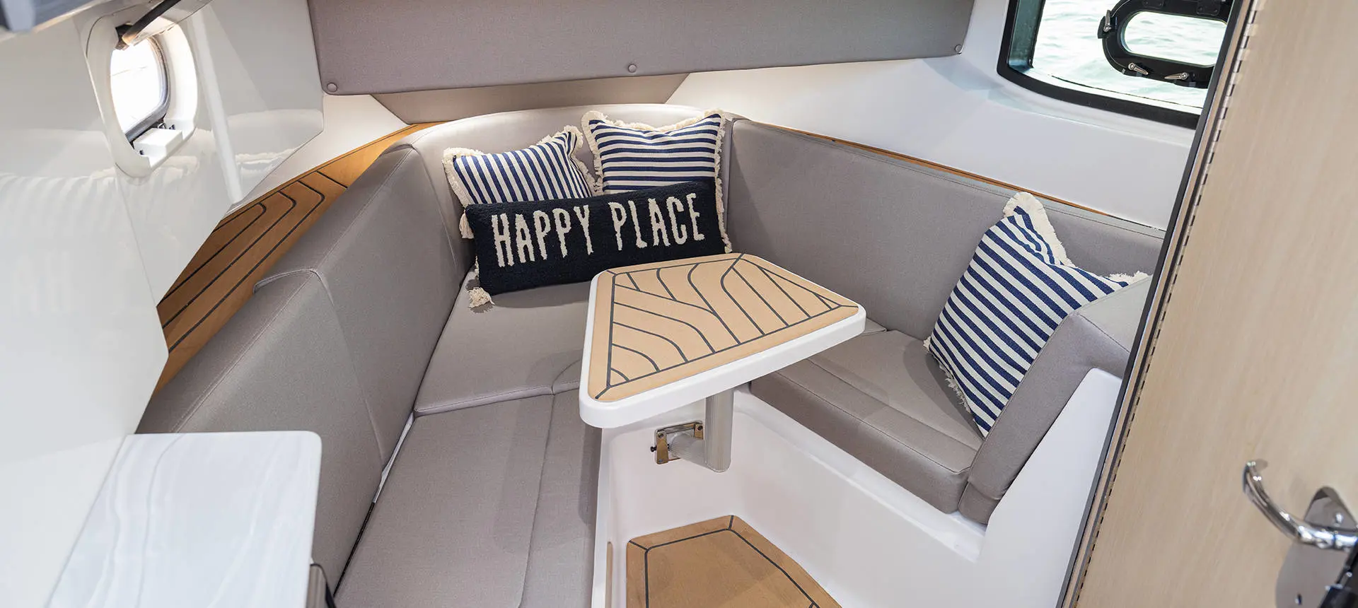 In-cabin seating on a Hurricane 3200 Outboard boat.