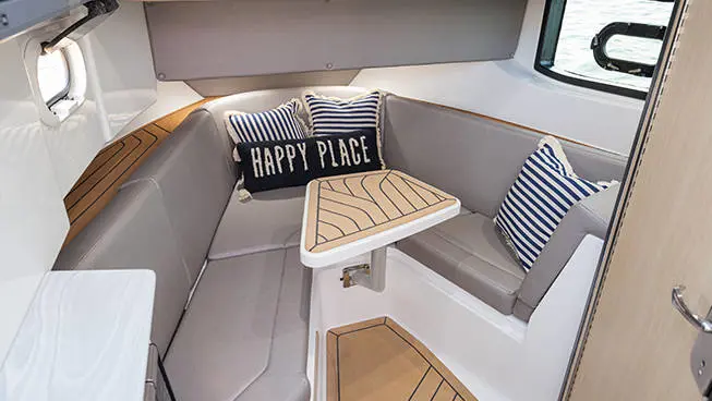 In-cabin seating on a Hurricane 3200 Outboard boat.