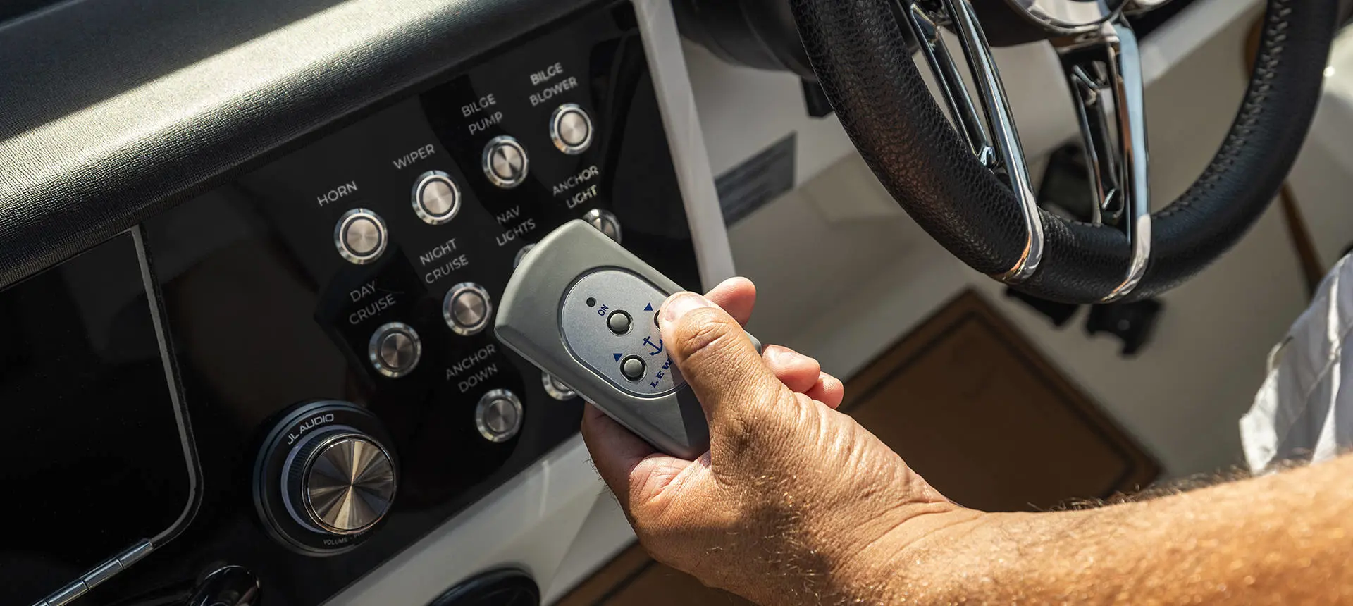 Anchor remote for a Hurricane 3200 Outboard boat.