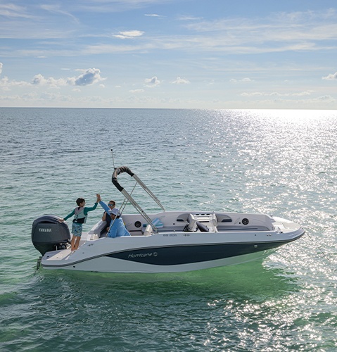 Sporty exterior styling on a Hurricane SunDeck Sport boat.