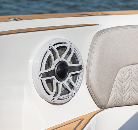 J.L. Audio speaker detail on a Hurricane entertainment boat.