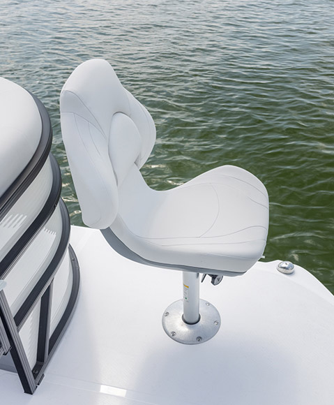 Adjustable fish seating on a Hurricane fishing boat. 