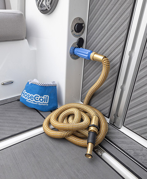 Built-in washdown system on a Hurricane fishing boat. 