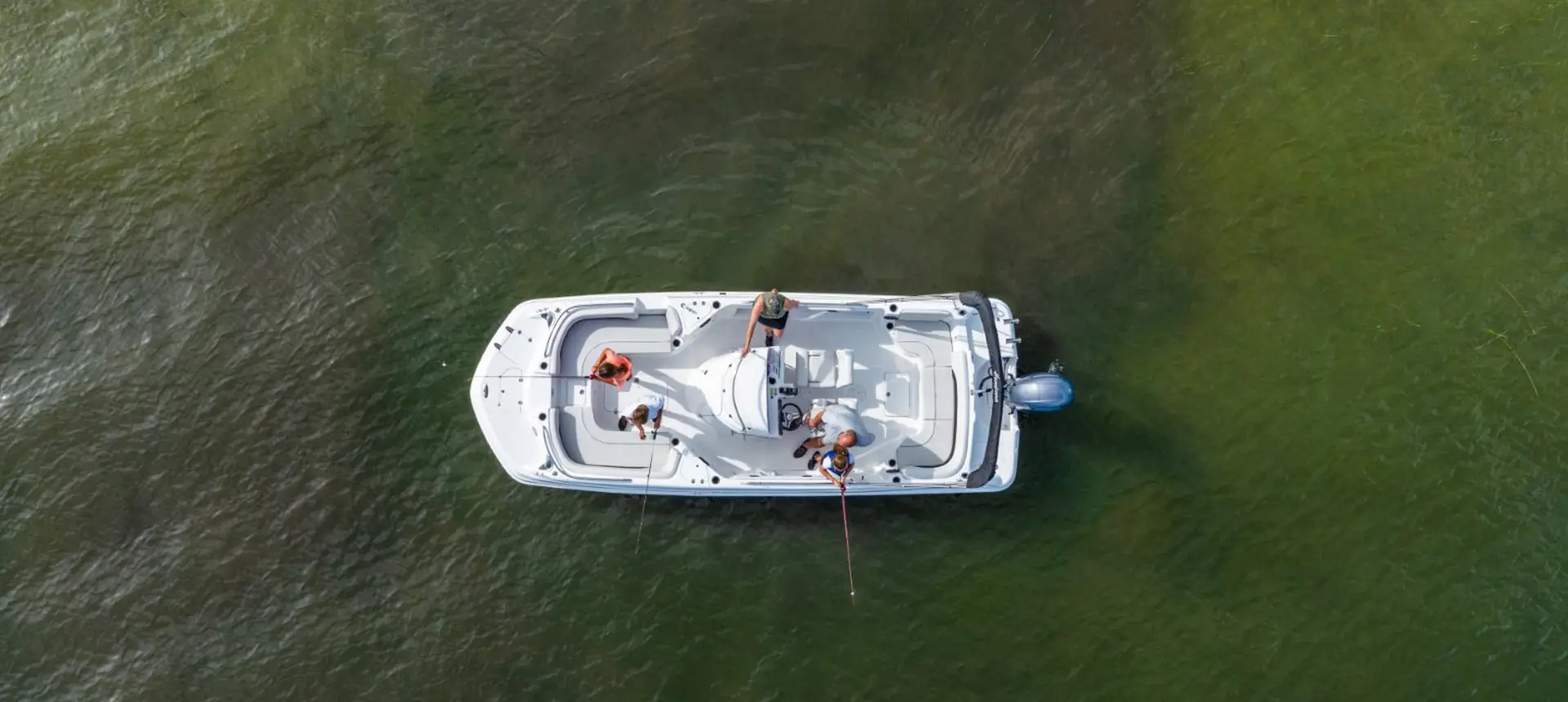 Top view of a Hurricane boat in the water