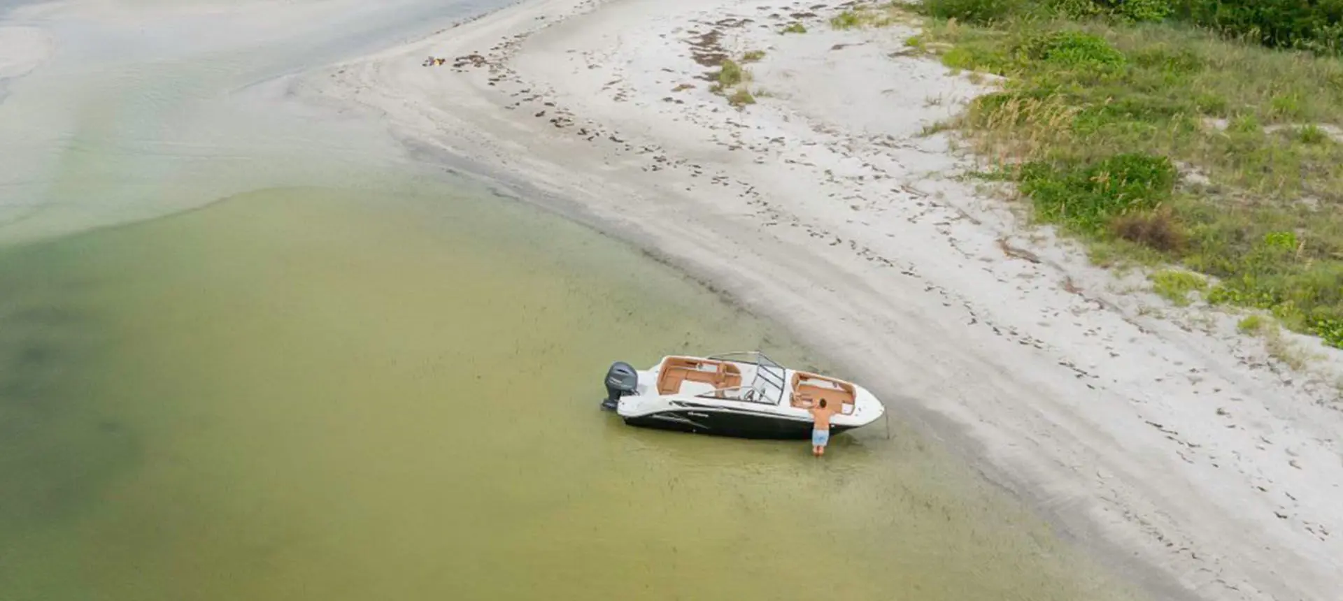 Aerial view of a Huricane boat in the water