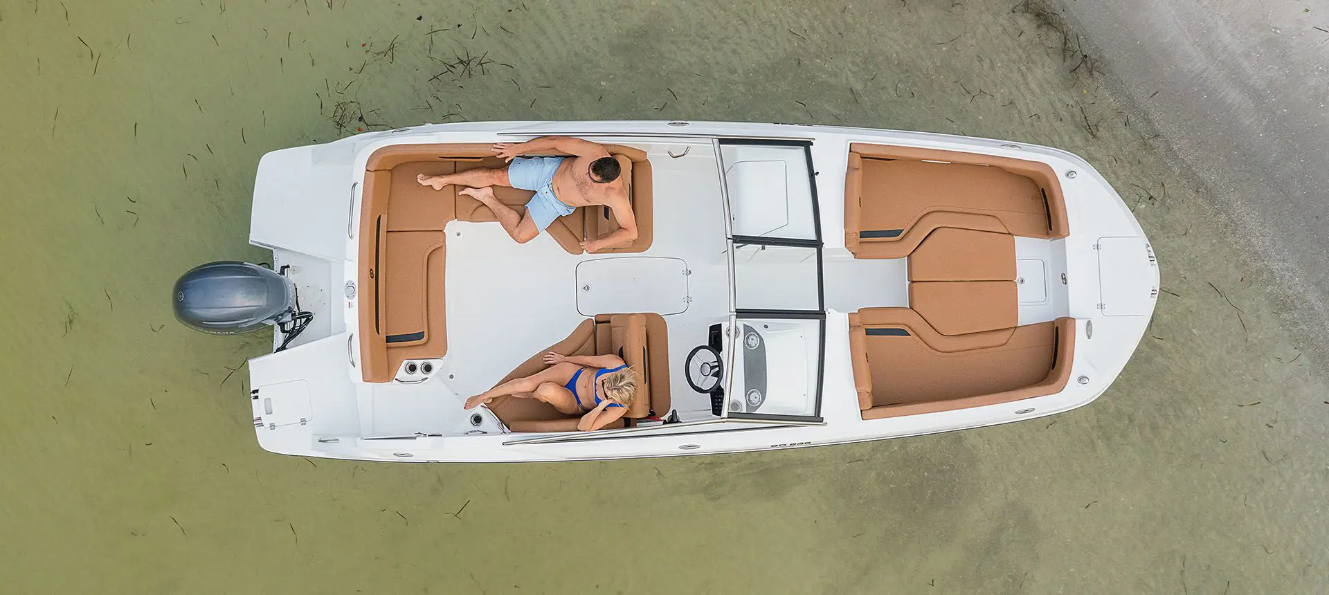 Aerial view from a Hurricane boat on the water