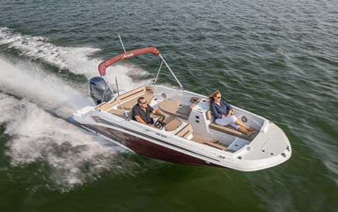 Hurricane boat cruising through a lake